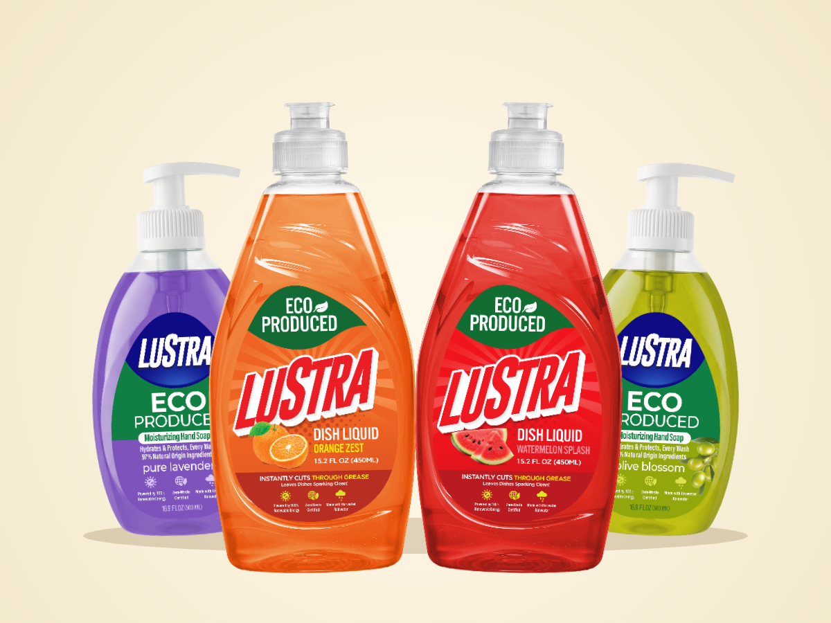 Lustra dish liquid and hand soap product family